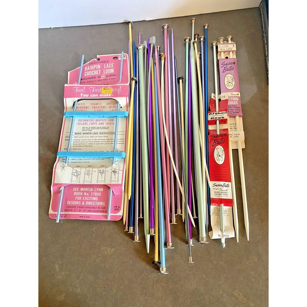 Knitting Needles Crochet Hooks Lot Vintage Susan Bates & Others Various Sizes